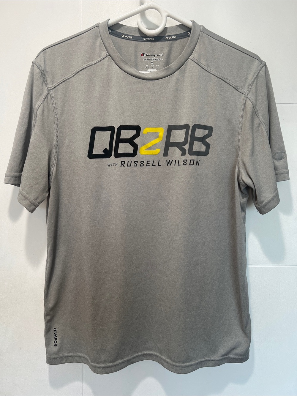 Champion Gray Russell Wilson QB2RB Short Sleeve Athletic Tee - Size Medium